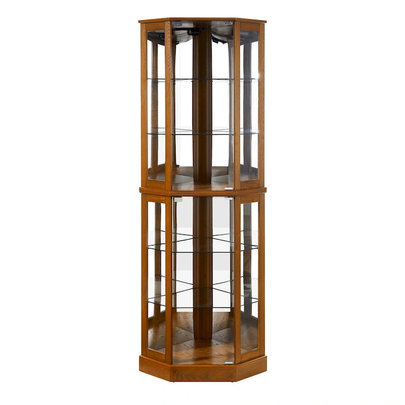 Corner Curio Display Cabinet with 6 Shelves & Lights – Cherry, Walnut & Oak Finishes