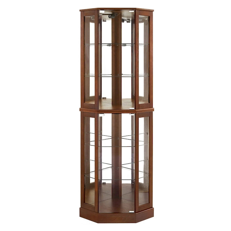 Corner Curio Display Cabinet with 6 Shelves & Lights – Cherry, Walnut & Oak Finishes