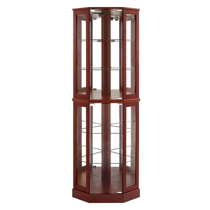 Corner Curio Display Cabinet with 6 Shelves & Lights – Cherry, Walnut & Oak Finishes