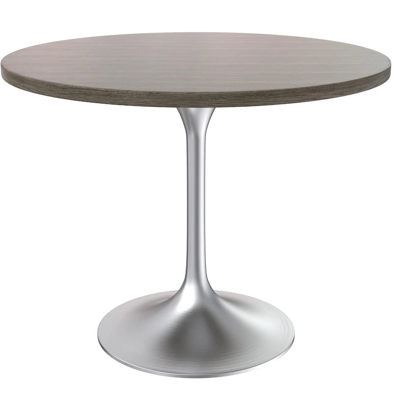Round Dining Table with Black MDF Top & Brushed Chrome Tulip Base – 36" Diameter, Seats 4