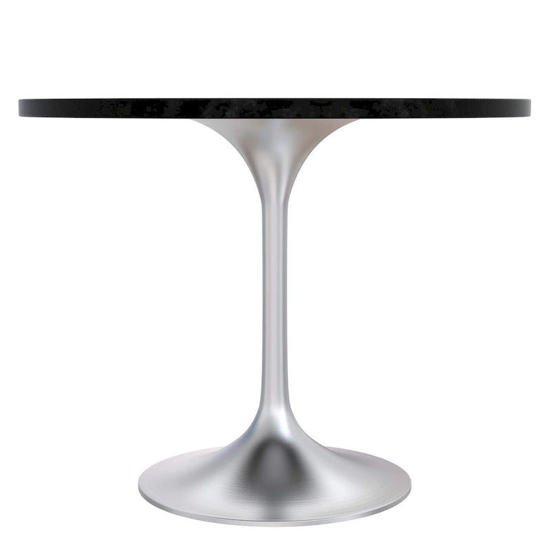 Round Dining Table with Black MDF Top & Brushed Chrome Tulip Base – 36" Diameter, Seats 4