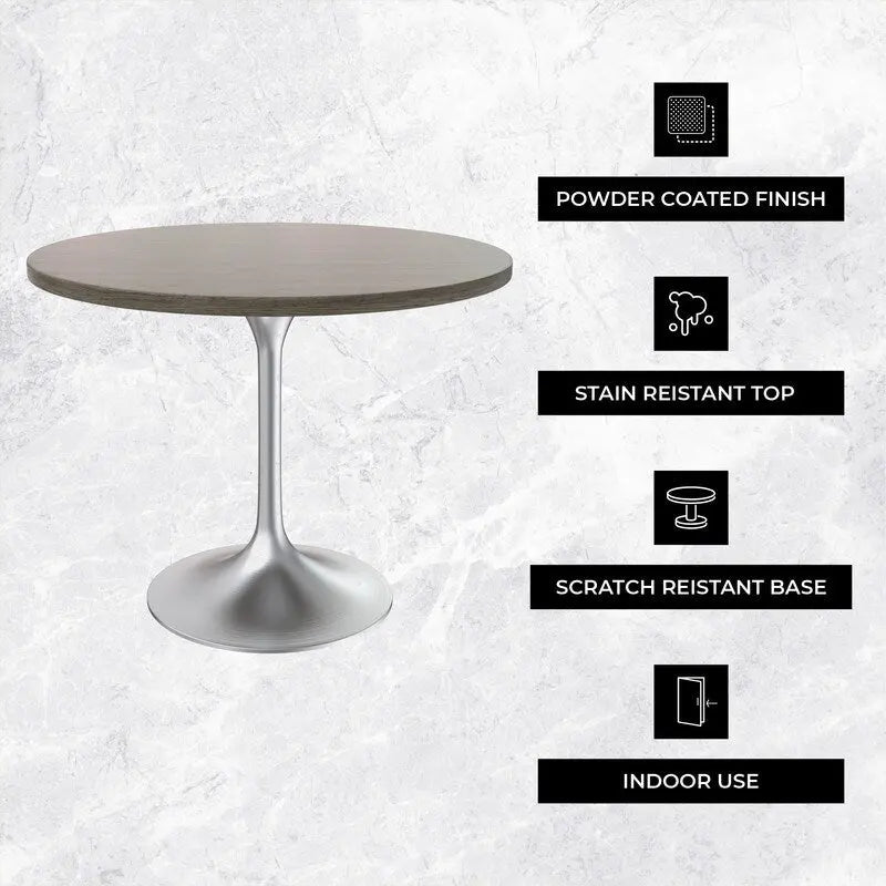 Round Dining Table with Black MDF Top & Brushed Chrome Tulip Base – 36" Diameter, Seats 4
