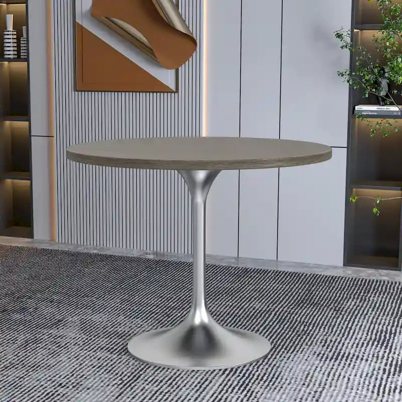 Round Dining Table with Black MDF Top & Brushed Chrome Tulip Base – 36" Diameter, Seats 4