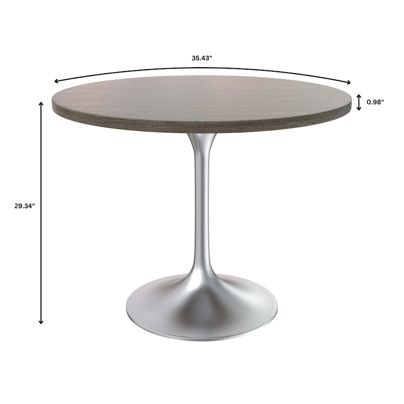 Round Dining Table with Black MDF Top & Brushed Chrome Tulip Base – 36" Diameter, Seats 4