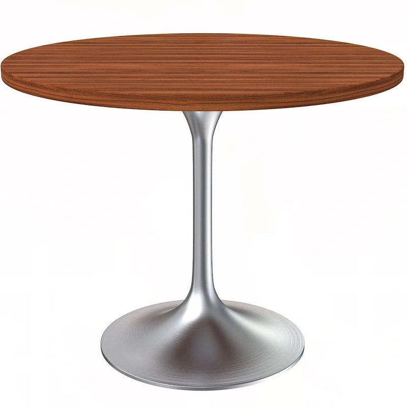 Round Dining Table with Black MDF Top & Brushed Chrome Tulip Base – 36" Diameter, Seats 4