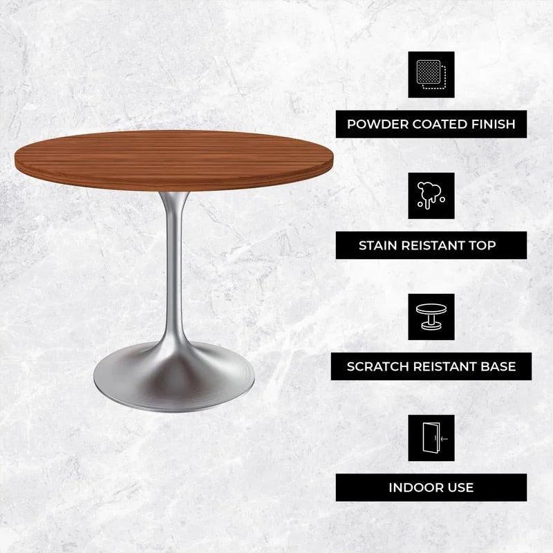 Round Dining Table with Black MDF Top & Brushed Chrome Tulip Base – 36" Diameter, Seats 4