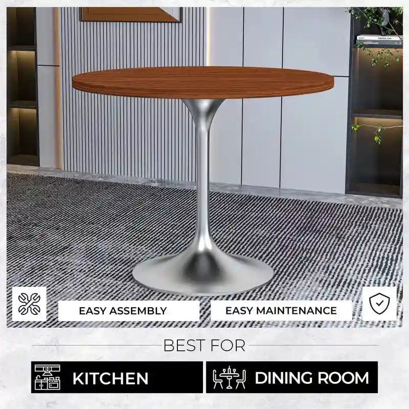 Round Dining Table with Black MDF Top & Brushed Chrome Tulip Base – 36" Diameter, Seats 4