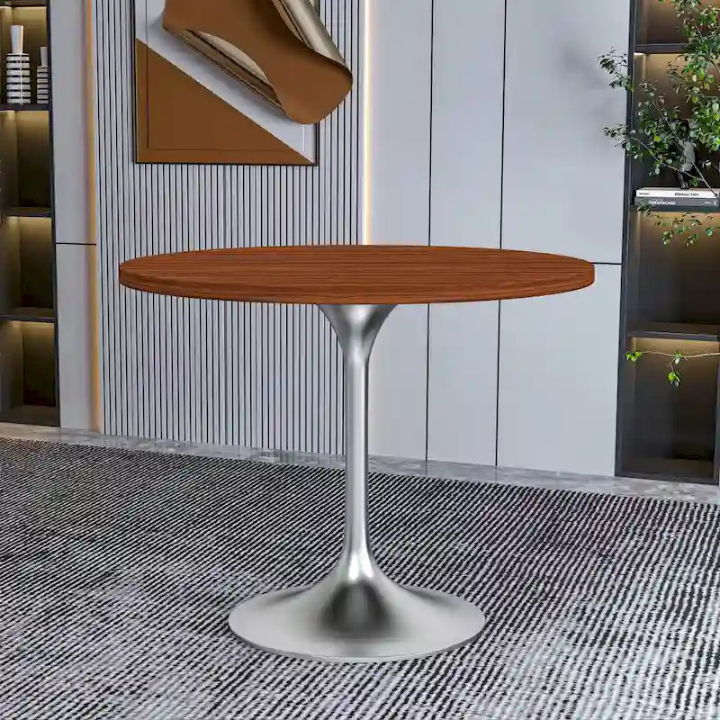 Round Dining Table with Black MDF Top & Brushed Chrome Tulip Base – 36" Diameter, Seats 4