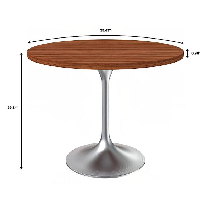 Round Dining Table with Black MDF Top & Brushed Chrome Tulip Base – 36" Diameter, Seats 4