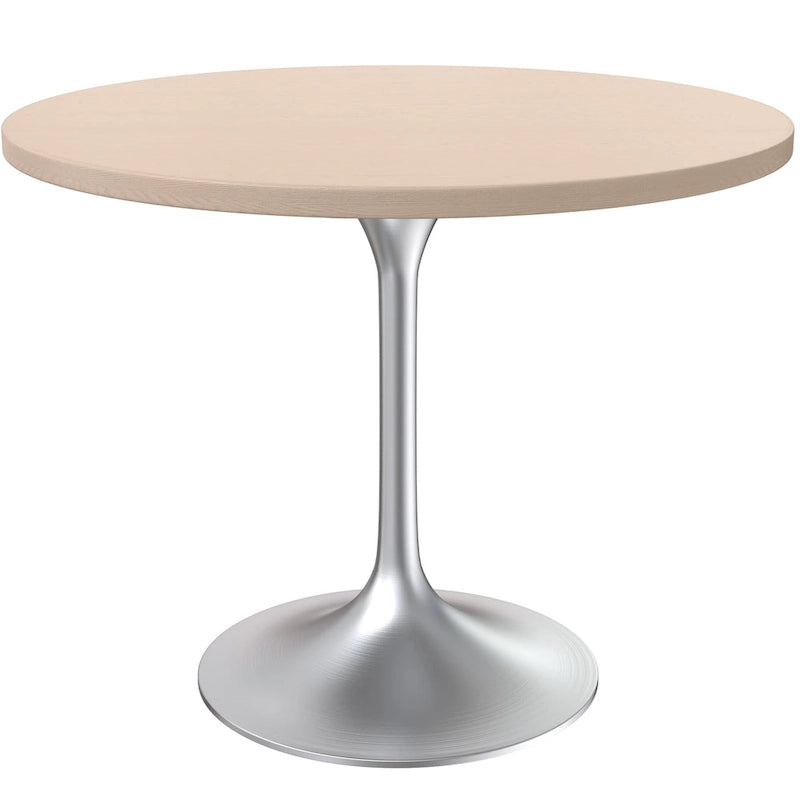 Round Dining Table with Black MDF Top & Brushed Chrome Tulip Base – 36" Diameter, Seats 4
