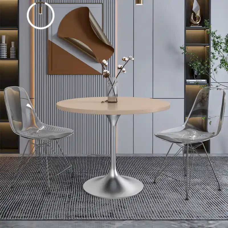 Round Dining Table with Black MDF Top & Brushed Chrome Tulip Base – 36" Diameter, Seats 4
