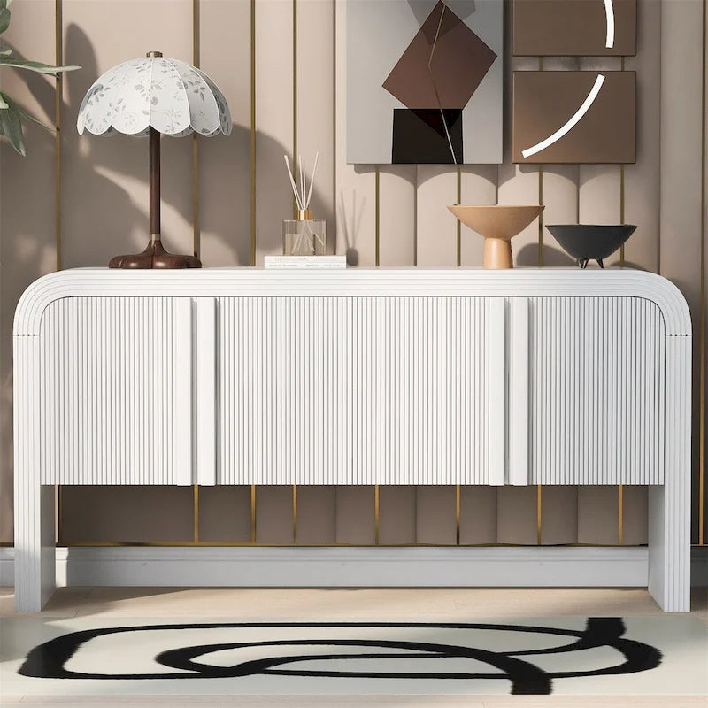 4-Door Storage Cabinet with Striped Panel Design – Spacious Enclosed Shelving for Living Room & Office