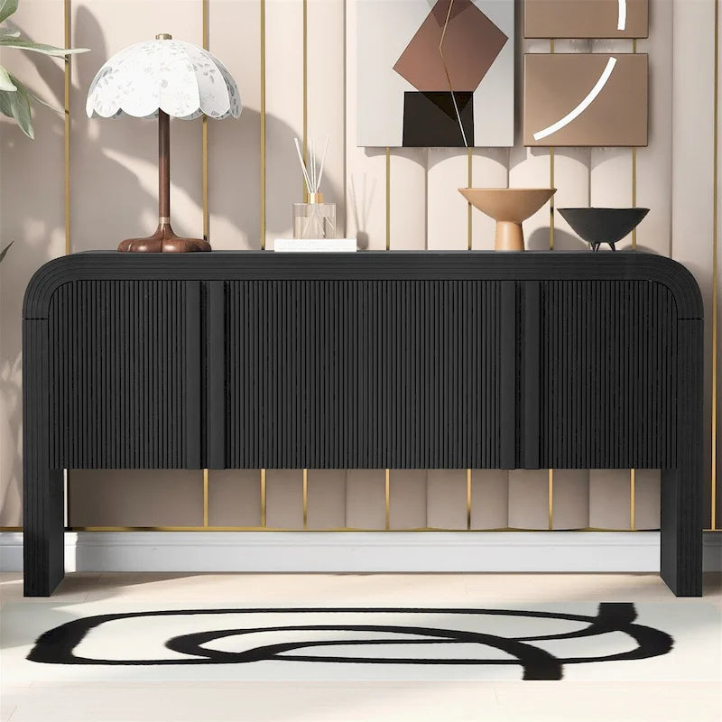 4-Door Storage Cabinet with Striped Panel Design – Spacious Enclosed Shelving for Living Room & Office
