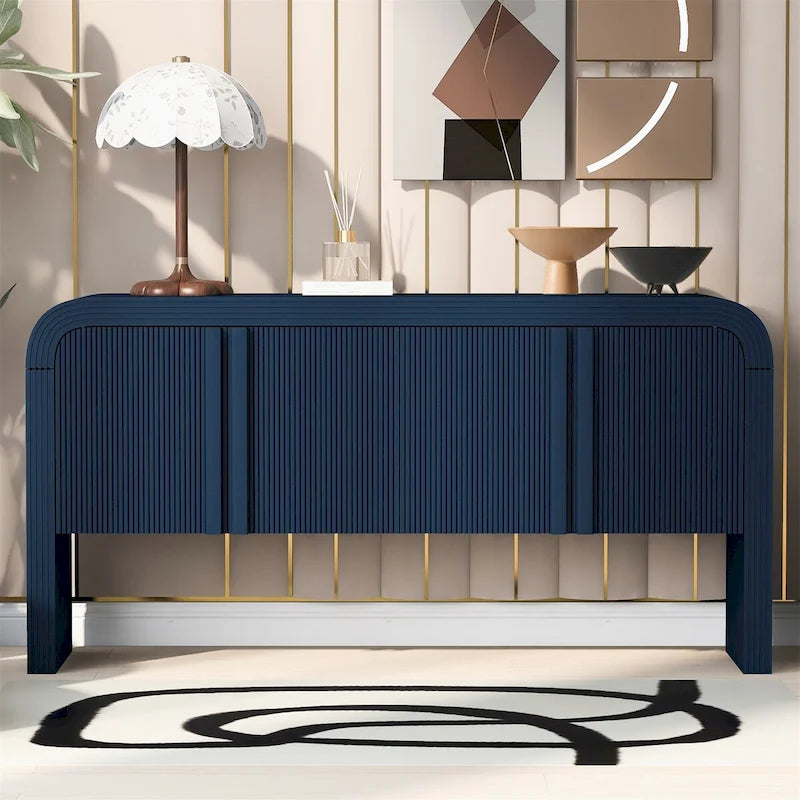 4-Door Storage Cabinet with Striped Panel Design – Spacious Enclosed Shelving for Living Room & Office