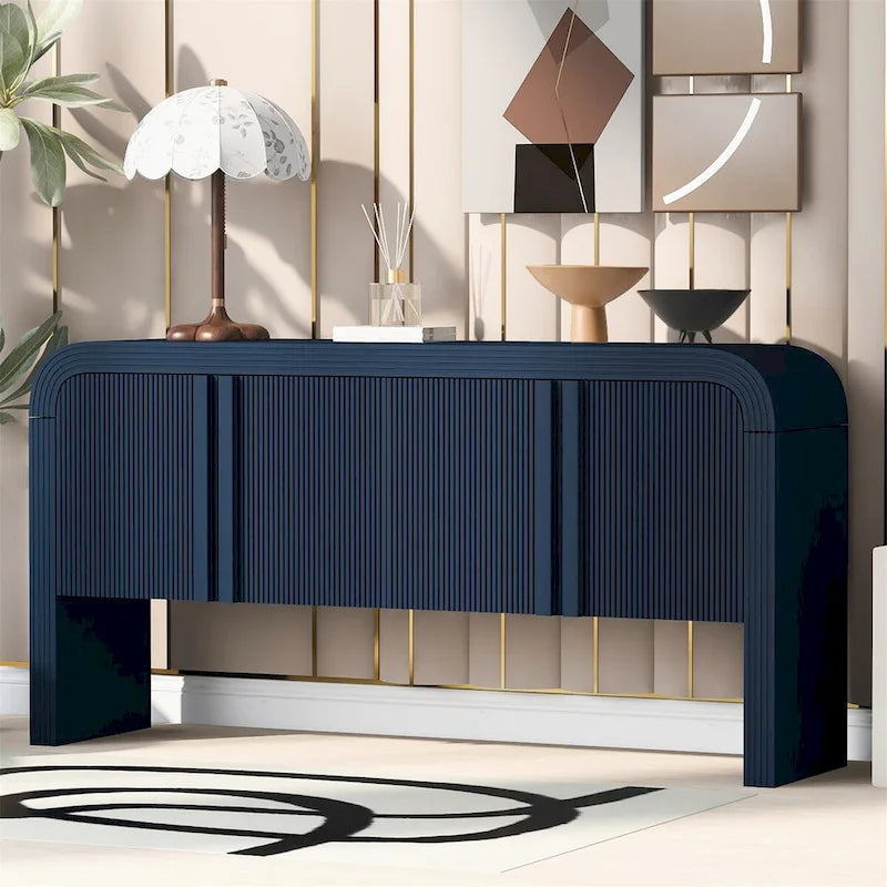 4-Door Storage Cabinet with Striped Panel Design – Spacious Enclosed Shelving for Living Room & Office