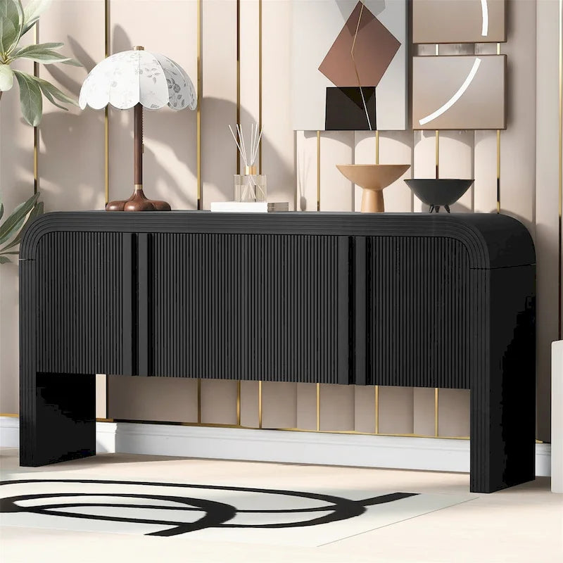4-Door Storage Cabinet with Striped Panel Design – Spacious Enclosed Shelving for Living Room & Office