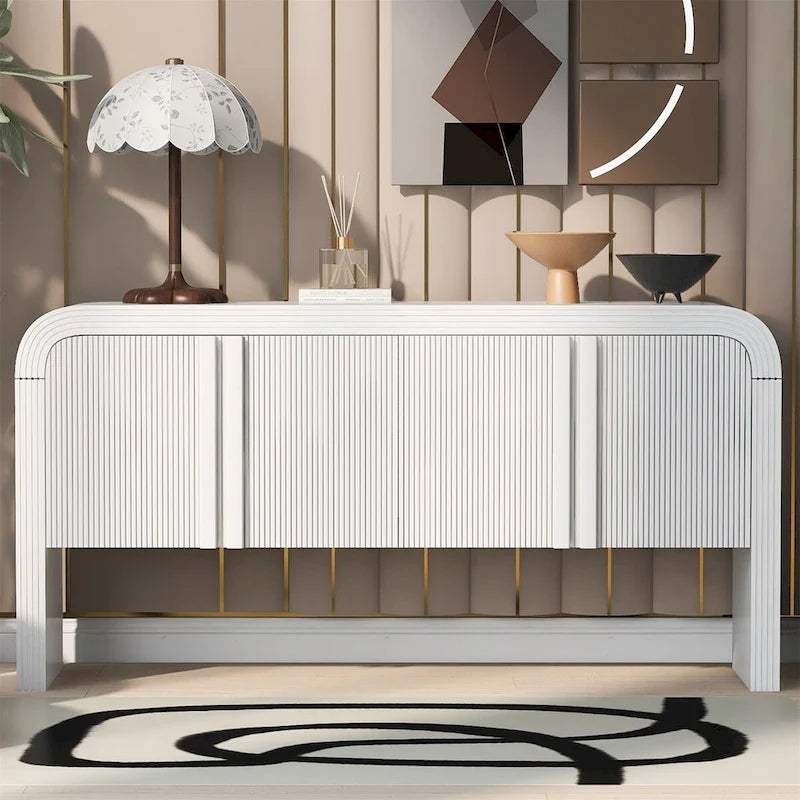 4-Door Storage Cabinet with Striped Panel Design – Spacious Enclosed Shelving for Living Room & Office