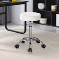 Adjustable Rolling Salon & Spa Stool – Black PU Leather Round Seat, Chrome Base with 5 Wheels