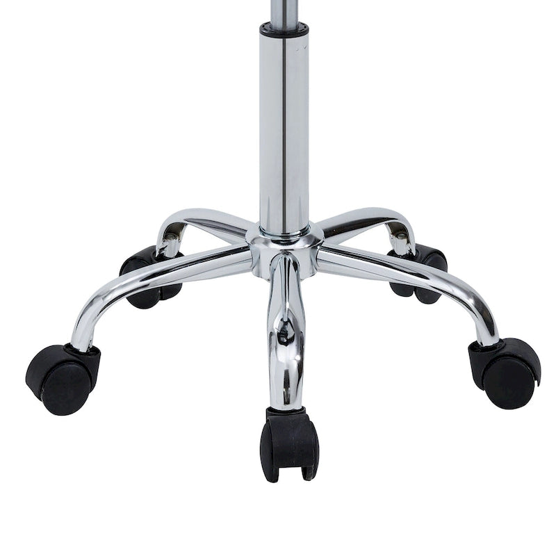 Adjustable Rolling Salon & Spa Stool – Black PU Leather Round Seat, Chrome Base with 5 Wheels