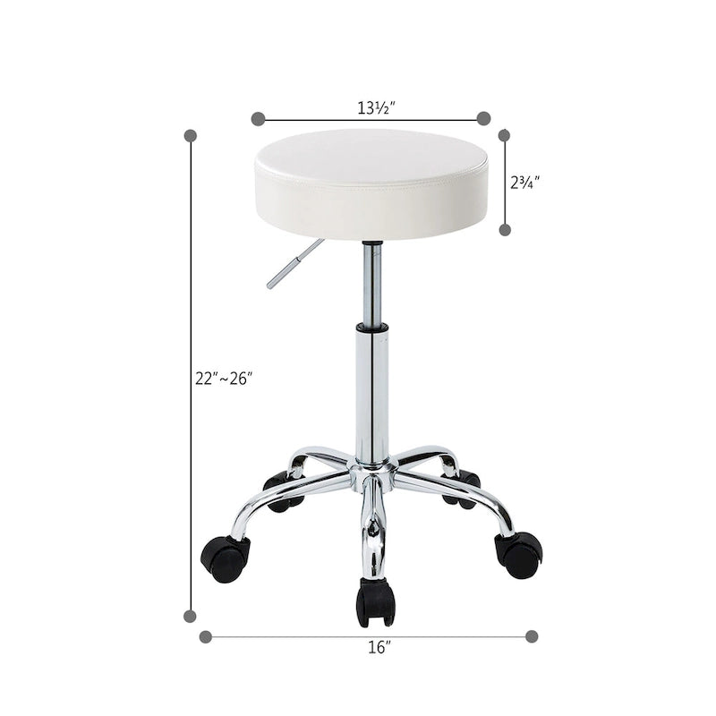 Adjustable Rolling Salon & Spa Stool – Black PU Leather Round Seat, Chrome Base with 5 Wheels