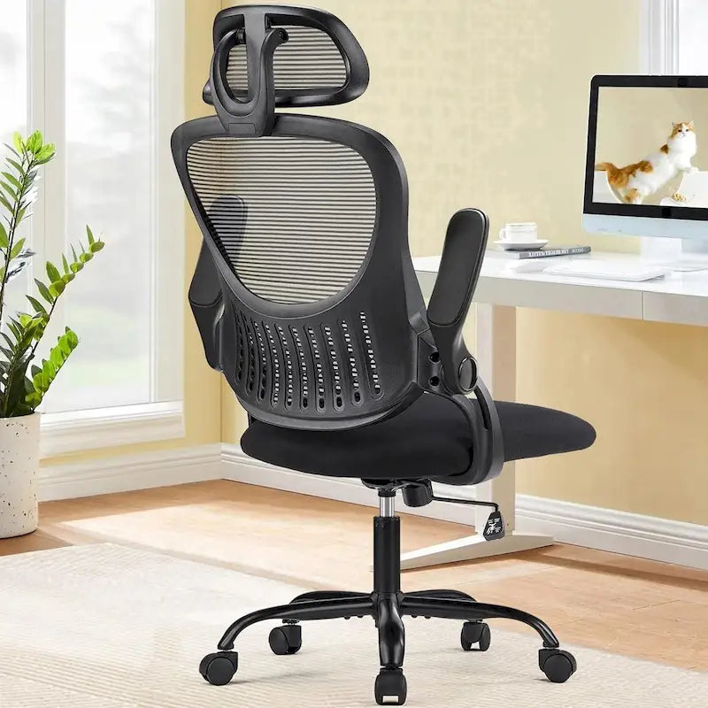 Ergonomic High-Back Mesh Office Chair with Adjustable Headrest & Flip-Up Arms – Black, Blue & Brown
