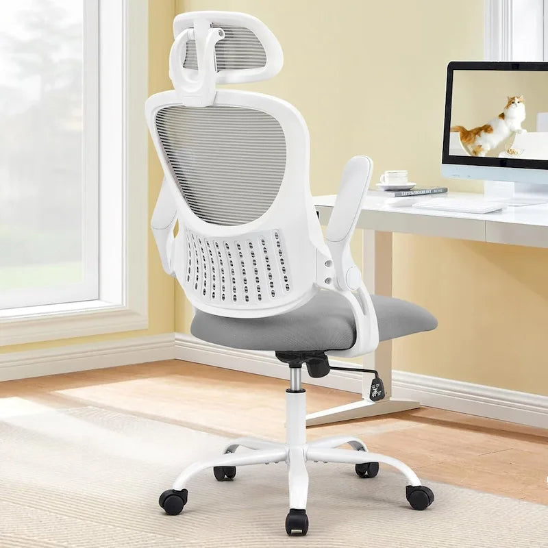 Ergonomic High-Back Mesh Office Chair with Adjustable Headrest & Flip-Up Arms – Black, Blue & Brown