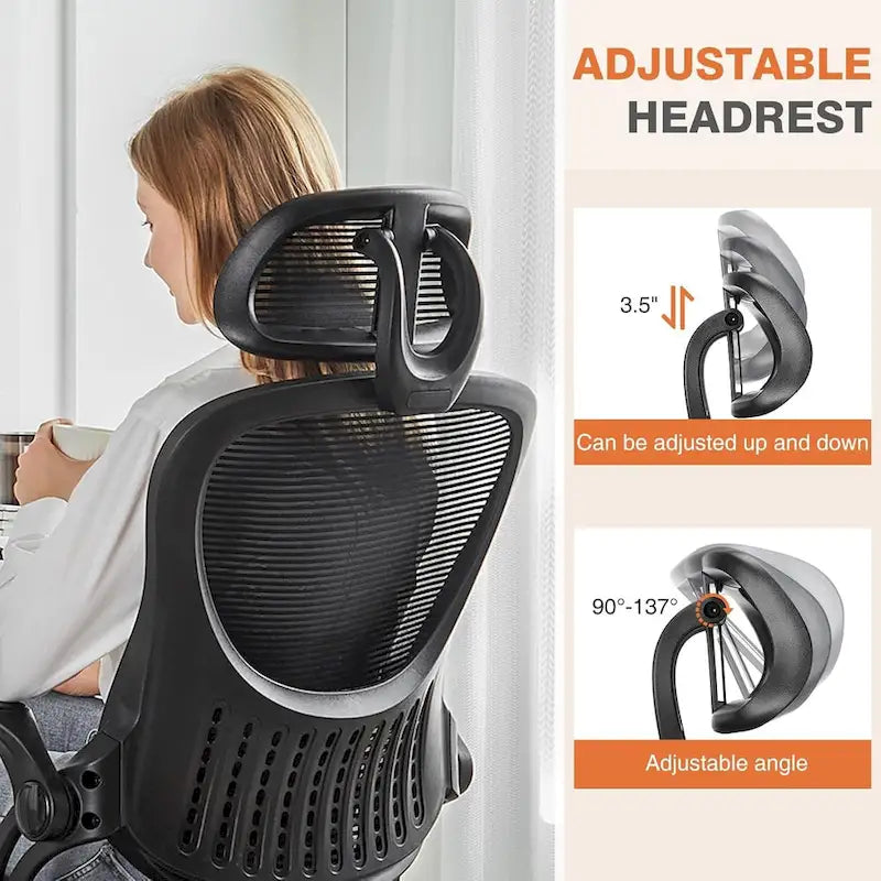 Ergonomic High-Back Mesh Office Chair with Adjustable Headrest & Flip-Up Arms – Black, Blue & Brown
