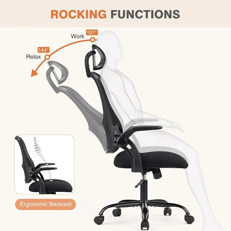 Ergonomic High-Back Mesh Office Chair with Adjustable Headrest & Flip-Up Arms – Black, Blue & Brown