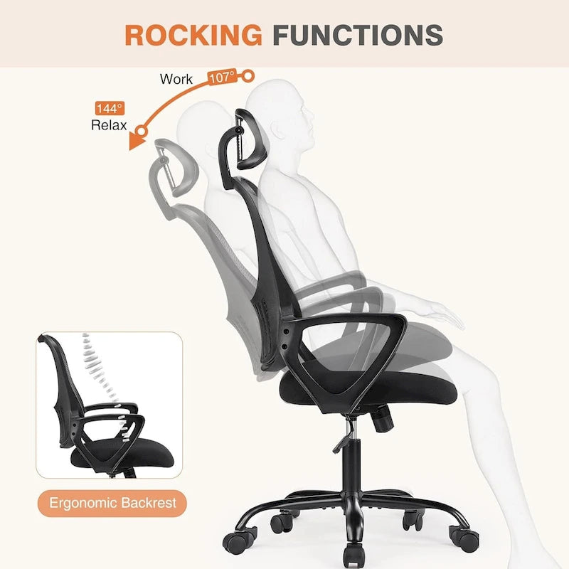 Ergonomic High-Back Mesh Office Chair with Adjustable Headrest & Flip-Up Arms – Black, Blue & Brown