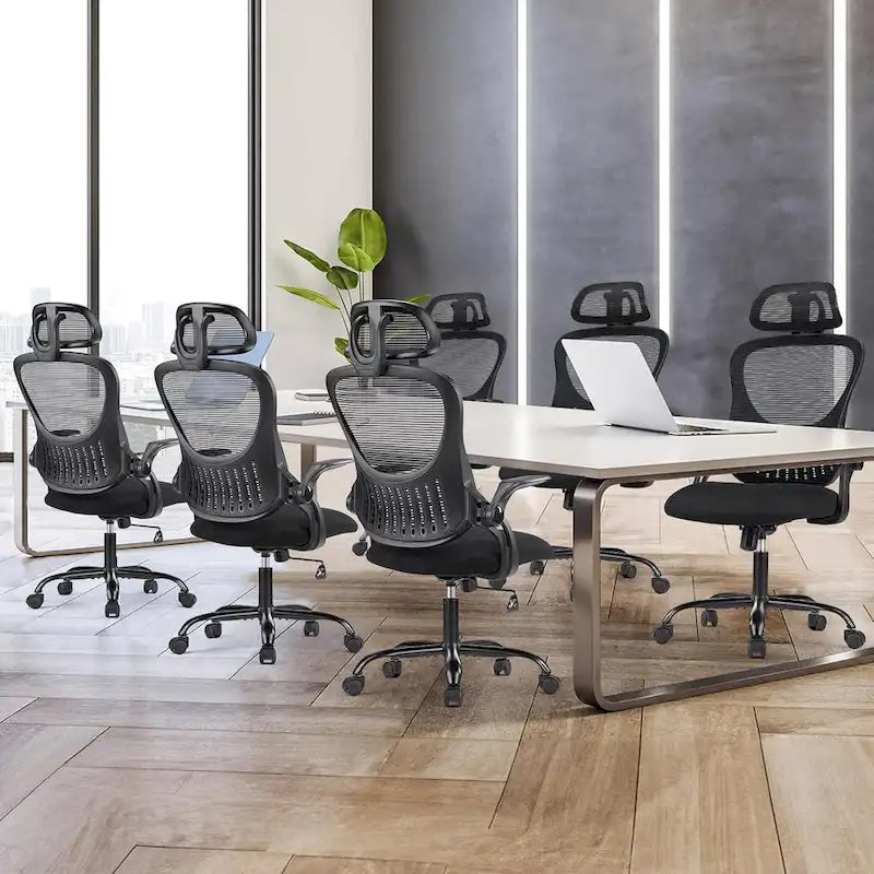 Ergonomic High-Back Mesh Office Chair with Adjustable Headrest & Flip-Up Arms – Black, Blue & Brown