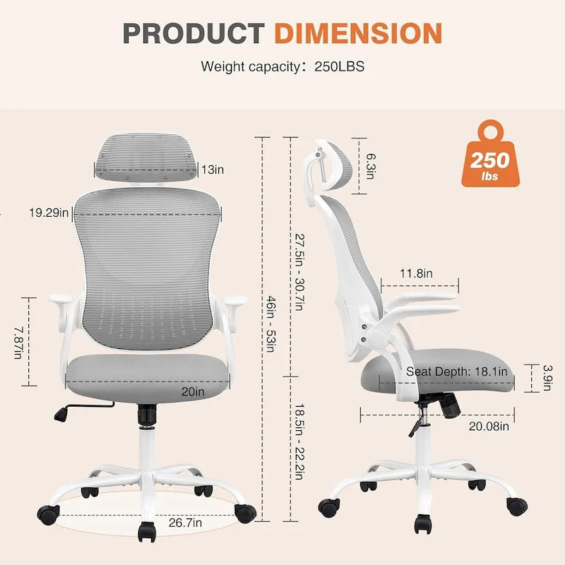 Ergonomic High-Back Mesh Office Chair with Adjustable Headrest & Flip-Up Arms – Black, Blue & Brown