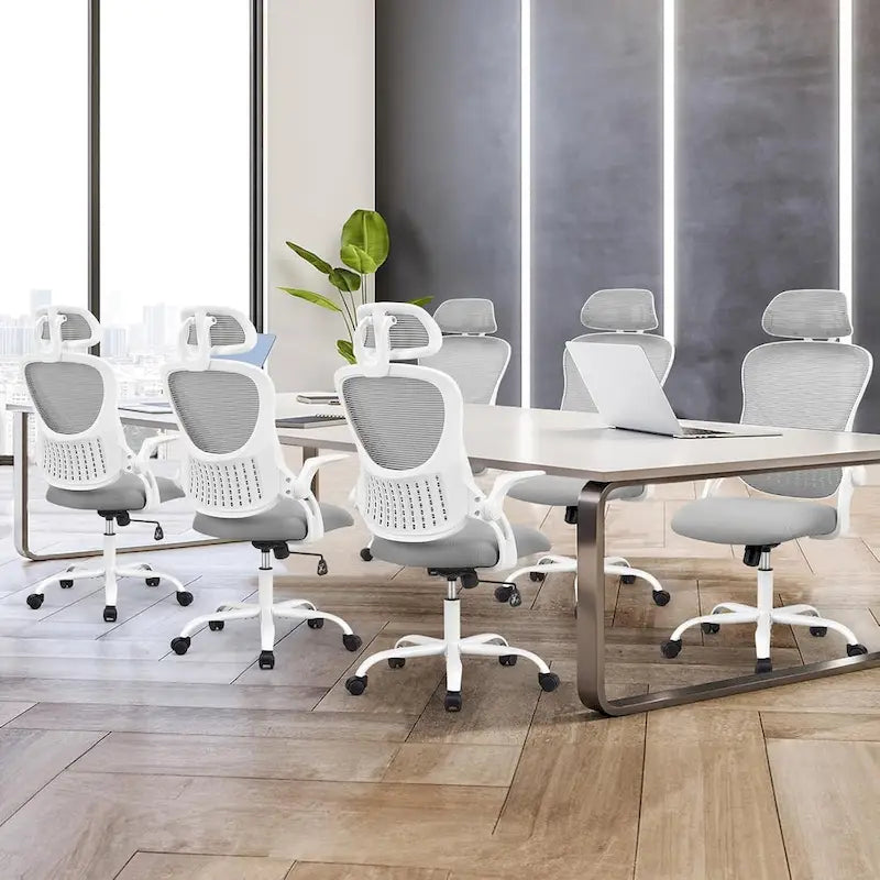 Ergonomic High-Back Mesh Office Chair with Adjustable Headrest & Flip-Up Arms – Black, Blue & Brown