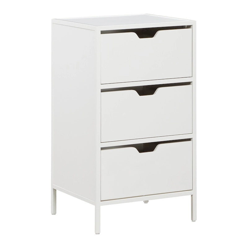 3-Drawer Accent Storage Cabinet with Black Steel Frame & Wood Grain Drawers – Industrial Style