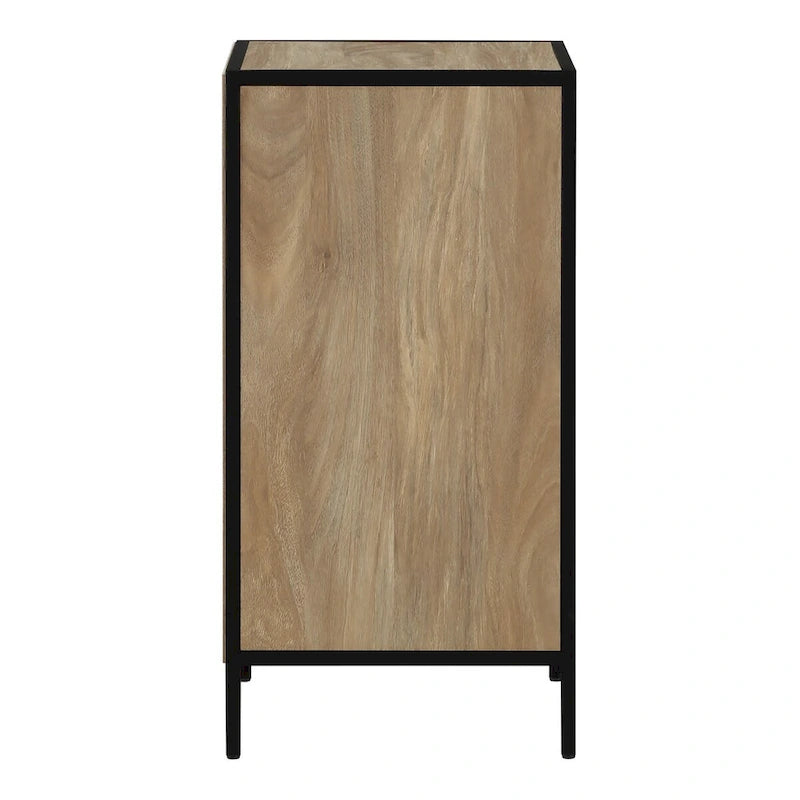 3-Drawer Accent Storage Cabinet with Black Steel Frame & Wood Grain Drawers – Industrial Style