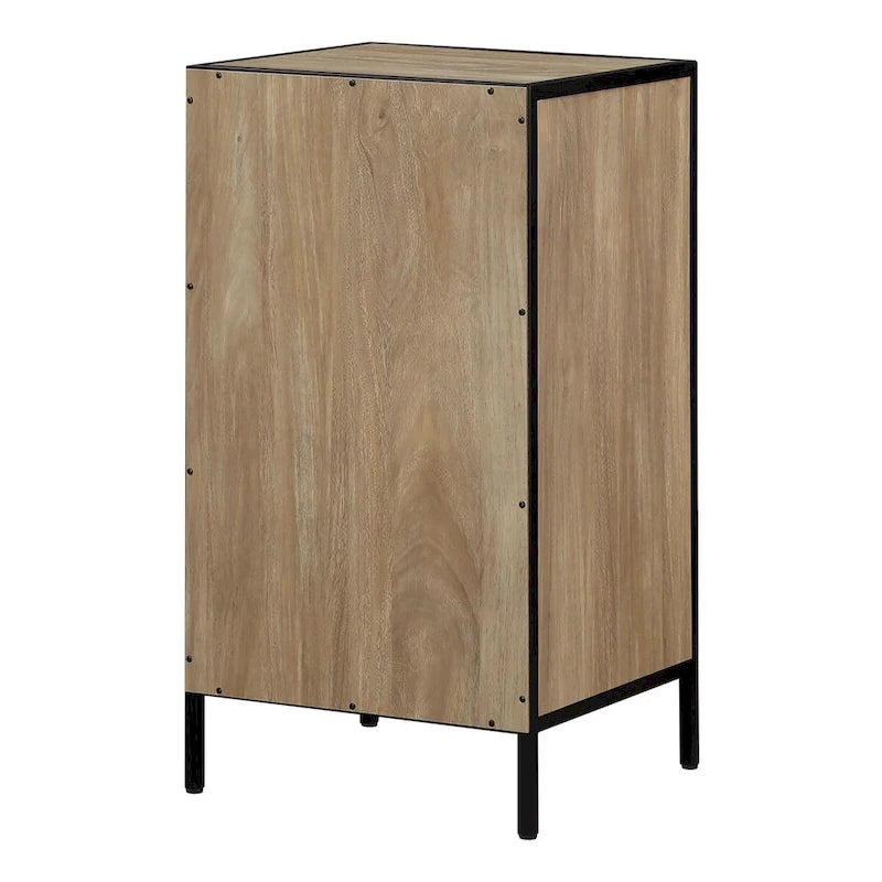 3-Drawer Accent Storage Cabinet with Black Steel Frame & Wood Grain Drawers – Industrial Style