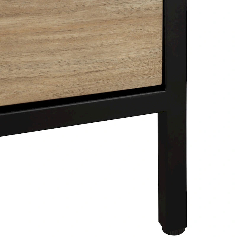 3-Drawer Accent Storage Cabinet with Black Steel Frame & Wood Grain Drawers – Industrial Style