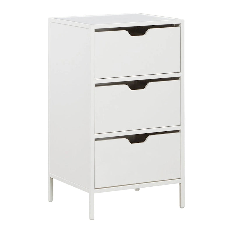 3-Drawer Accent Storage Cabinet with Black Steel Frame & Wood Grain Drawers – Industrial Style