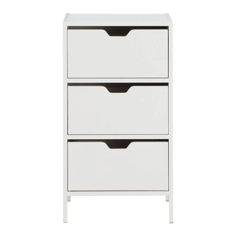 3-Drawer Accent Storage Cabinet with Black Steel Frame & Wood Grain Drawers – Industrial Style