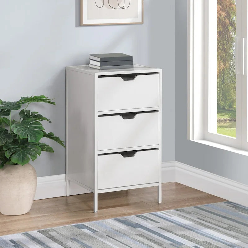3-Drawer Accent Storage Cabinet with Black Steel Frame & Wood Grain Drawers – Industrial Style