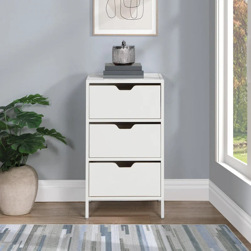 3-Drawer Accent Storage Cabinet with Black Steel Frame & Wood Grain Drawers – Industrial Style