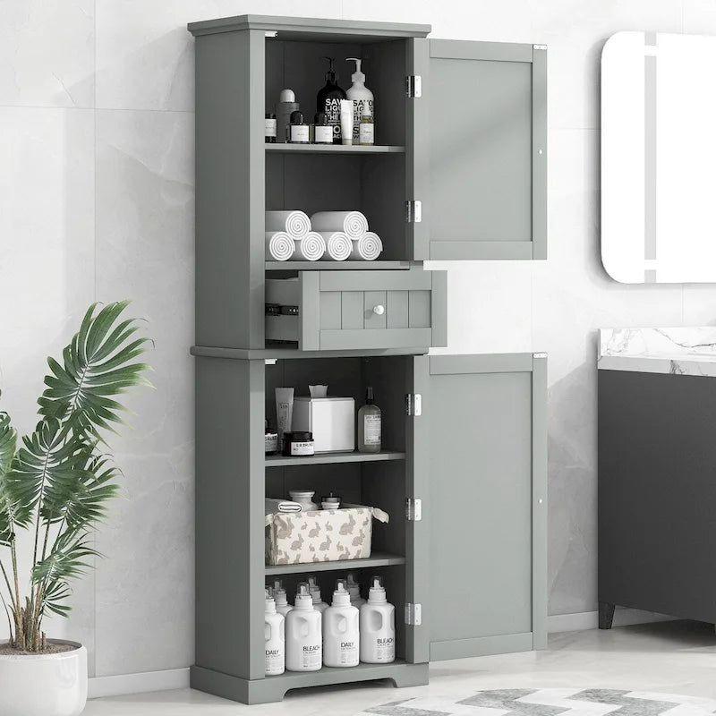 Tall Narrow Bathroom Storage Cabinet with Drawer & Adjustable Shelf – White, Space-Saving Design