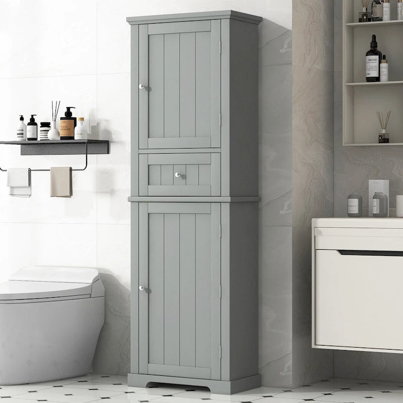 Tall Narrow Bathroom Storage Cabinet with Drawer & Adjustable Shelf – White, Space-Saving Design