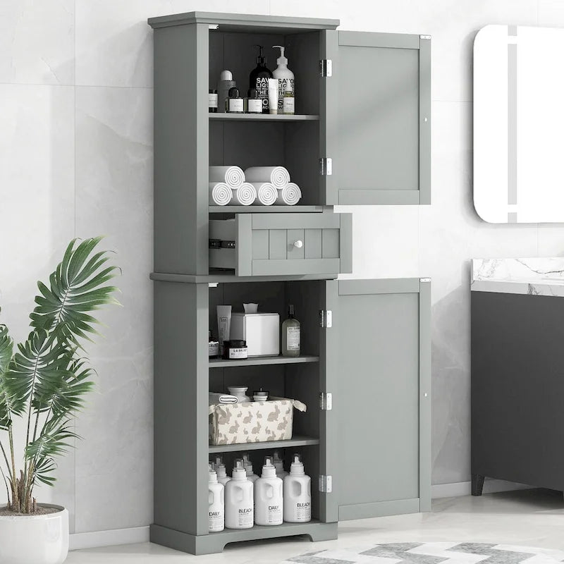 Tall Narrow Bathroom Storage Cabinet with Drawer & Adjustable Shelf – White, Space-Saving Design