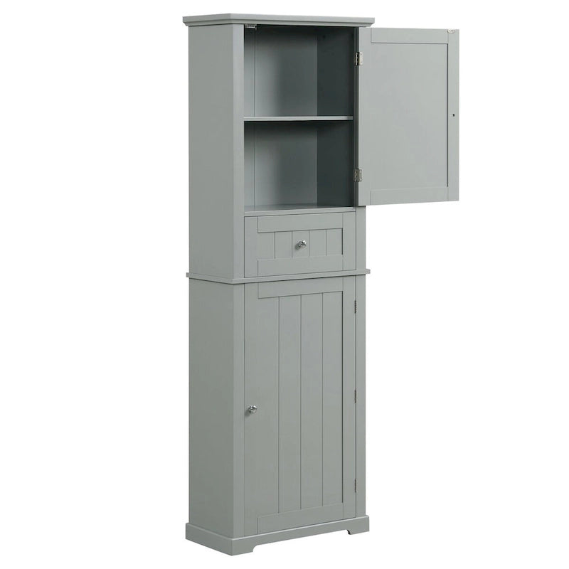 Tall Narrow Bathroom Storage Cabinet with Drawer & Adjustable Shelf – White, Space-Saving Design