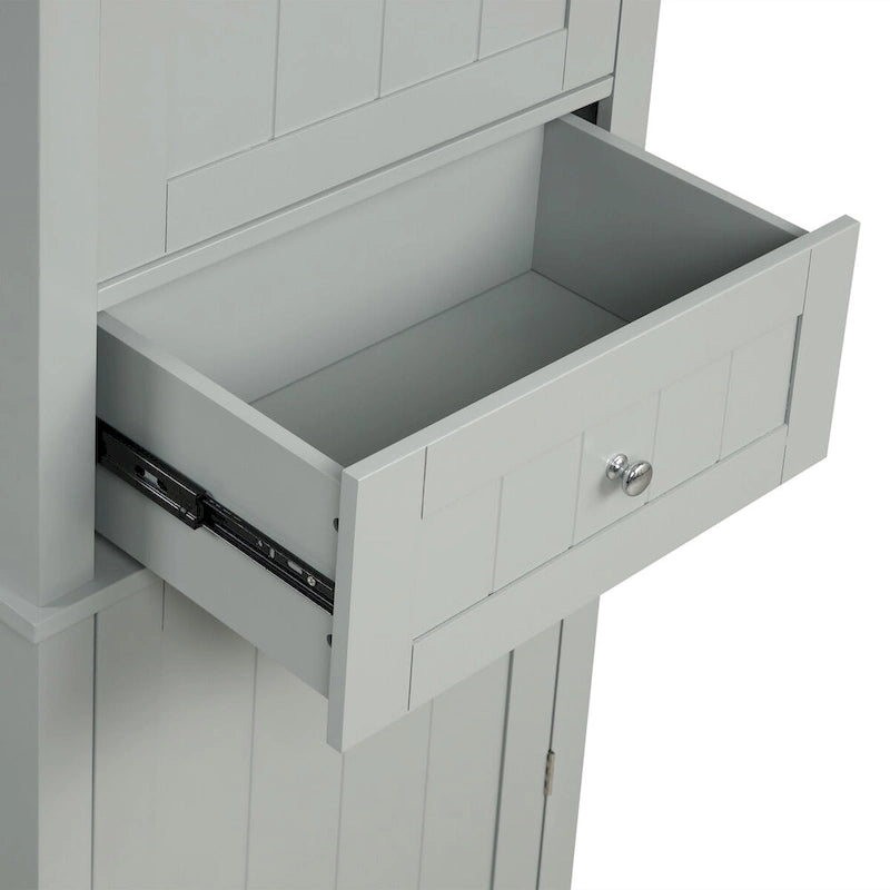 Tall Narrow Bathroom Storage Cabinet with Drawer & Adjustable Shelf – White, Space-Saving Design