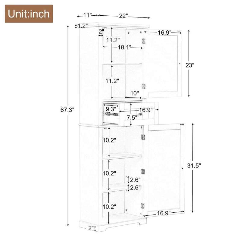 Tall Narrow Bathroom Storage Cabinet with Drawer & Adjustable Shelf – White, Space-Saving Design