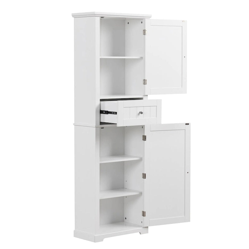 Tall Narrow Bathroom Storage Cabinet with Drawer & Adjustable Shelf – White, Space-Saving Design