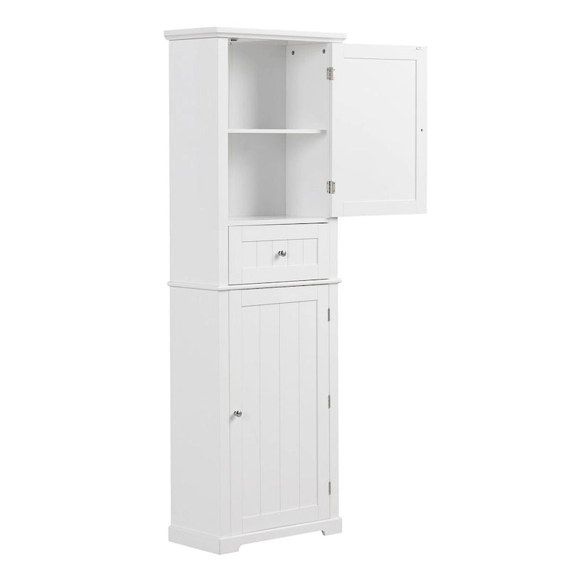 Tall Narrow Bathroom Storage Cabinet with Drawer & Adjustable Shelf – White, Space-Saving Design
