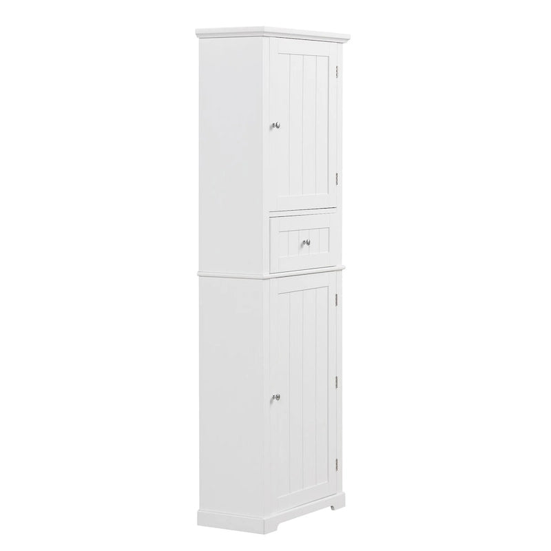 Tall Narrow Bathroom Storage Cabinet with Drawer & Adjustable Shelf – White, Space-Saving Design