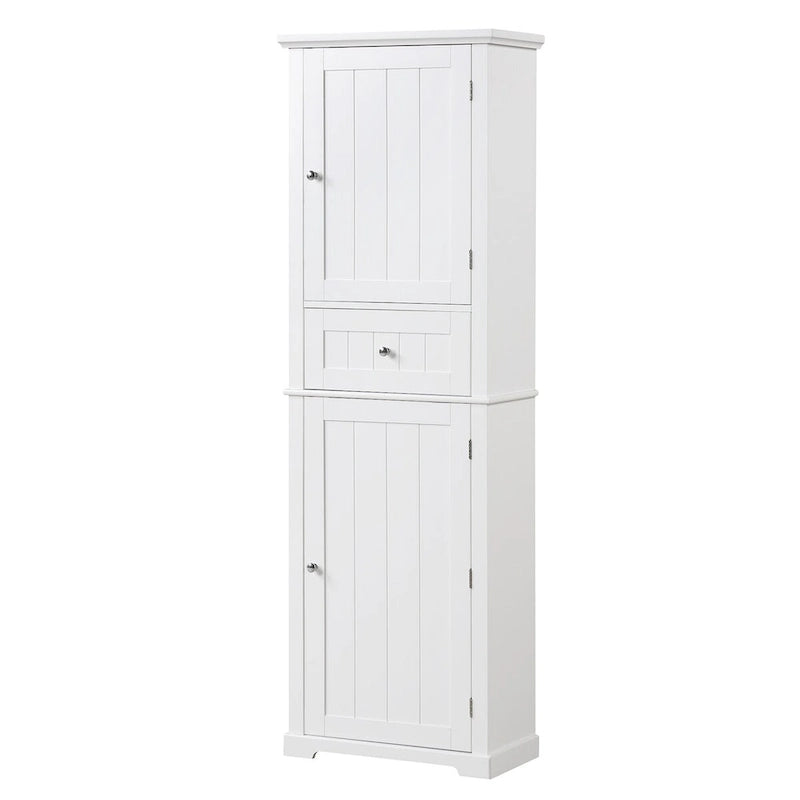 Tall Narrow Bathroom Storage Cabinet with Drawer & Adjustable Shelf – White, Space-Saving Design